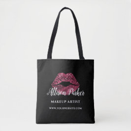 Makeup Artist Red Glitter Kiss Läppar Business Tygkasse