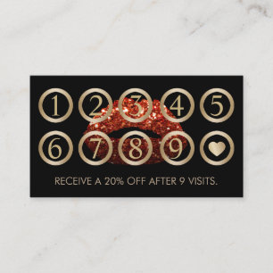 Makeup Artist Red Glitter Läppar Salon Loyalty Lojalitetskort