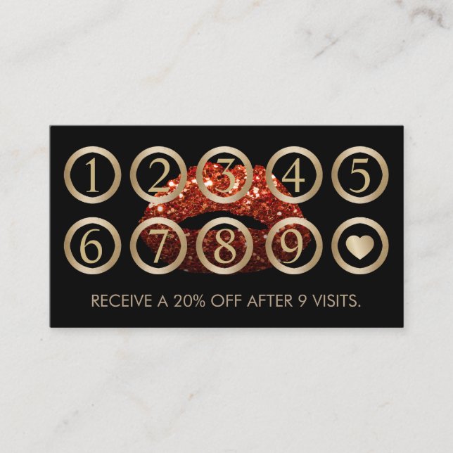 Makeup Artist Red Glitter Läppar Salon Loyalty Lojalitetskort (Framsida)