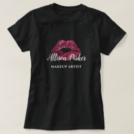 MAKEUP ARTIST Red Glitter Logotyp Kiss Namn T Shirt