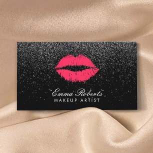 Makeup Artist Red Läppar Black Glitter Modern Visitkort