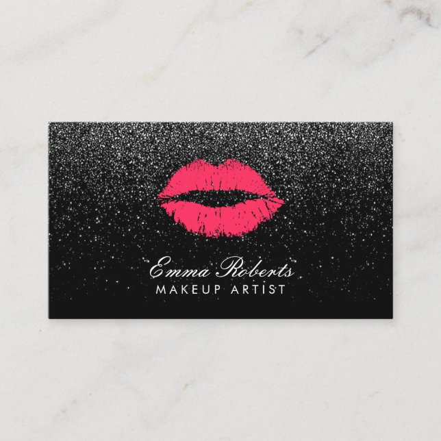 Makeup Artist Red Läppar Black Glitter Möte Tidsbeställning Kort (Framsida)