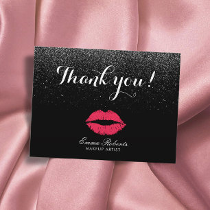 Makeup Artist Red Läppar Black Glitter Tack Vykort