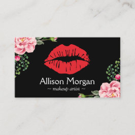 Makeup Artist Red Läppar Elegant Blommigt Decor Visitkort