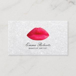 Makeup Artist Red Läppar Elegant White Glitter Visitkort
