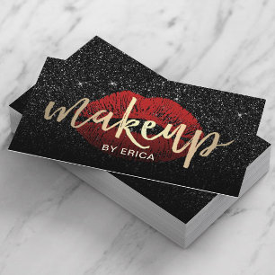 Makeup Artist Red Läppar Guld Typograpy Mörk Glitt Visitkort