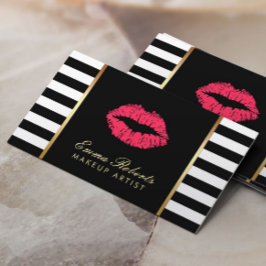 Makeup Artist Red Läppar Modern Black White Rand Visitkort