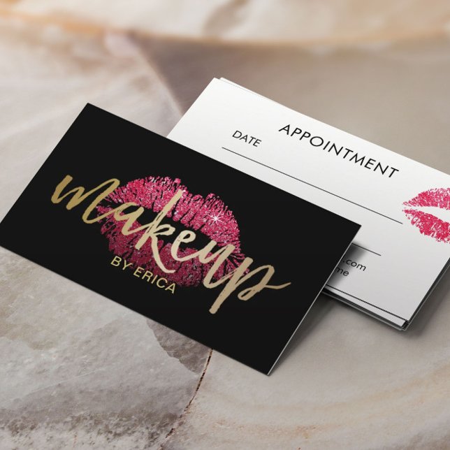 Makeup Artist Red Läppar Modern Salon Möte Tidsbeställning Kort (Skapare uppladdad)