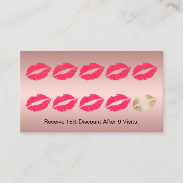 Makeup Artist Red Läppar Ro Guld Loyalty Slår Lojalitetskort (Framsida)