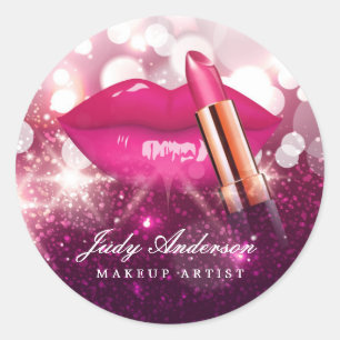 Makeup Artist Red Läppar Rosa Glitter Moukling Runt Klistermärke