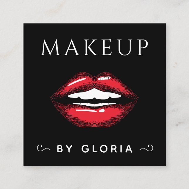 Makeup Artist Red Läppar Salon Social Media QR-kod Fyrkantigt Visitkort (Framsida)