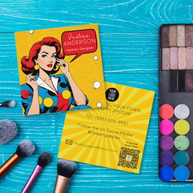 makeup artist Retro Pop Art Dam Wow Fyrkantigt Visitkort (Skapare uppladdad)