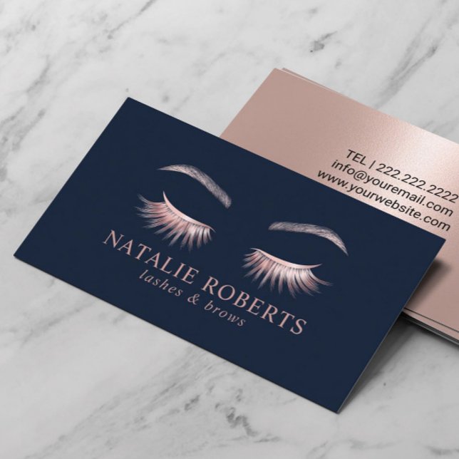 Makeup Artist Ro Guld Eyelash Beauty Salon Navy Visitkort (Skapare uppladdad)