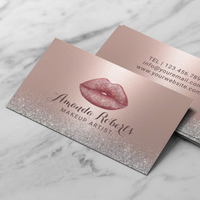 Makeup Artist Ro Guld Glam Läppar Silver Glitter Visitkort (Skapare uppladdad)