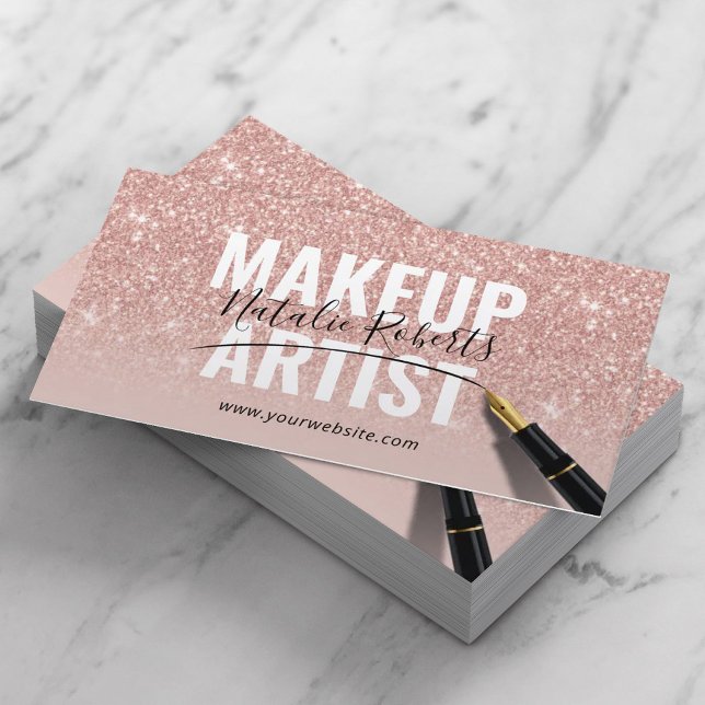 Makeup Artist Ro Guld Glitter Elegant Namnteckning Visitkort (Skapare uppladdad)
