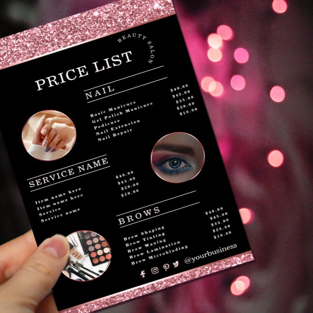 Makeup Artist Ro Guld Glitter Flygblad (Makeup Artist Rose Gold Glitter flyer #zazzlemade #pricelist #rosegoldflyer #addphotos #beauty)