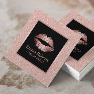 Makeup Artist Ro Guld Glitter Läppar Beauty Salon Fyrkantigt Visitkort