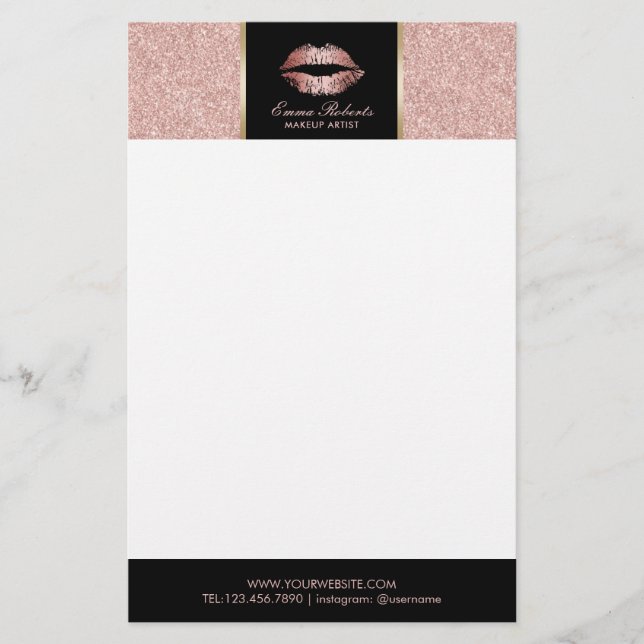 Makeup Artist Ro Guld Glitter Läppar Modern Salon Brevpapper (Framsida)