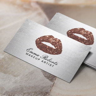 Makeup Artist Ro Guld Glitter Läppar Modern Silver Visitkort