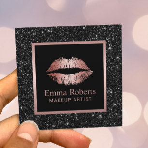 Makeup Artist Ro Guld Läppar Black Glitter Fyrkantigt Visitkort