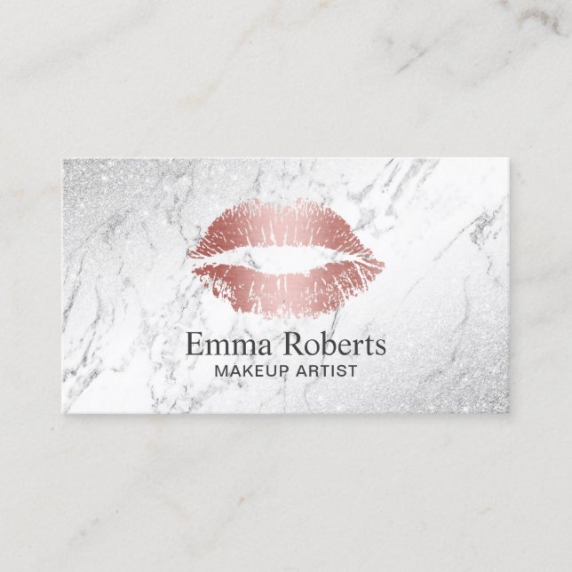 Makeup Artist Ro Guld Läppar Elegant Marble Salon Visitkort (Framsida)