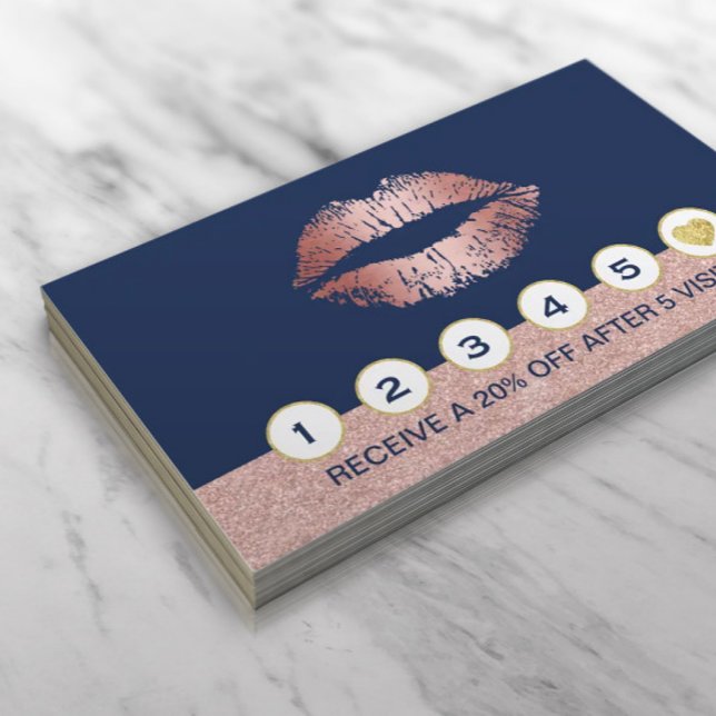 Makeup Artist Ro Guld Läppar Navy Blue Lojalty Lojalitetskort (Skapare uppladdad)