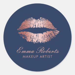 Makeup Artist Ro Guld Läppar Navy Blue Salon Runt Klistermärke