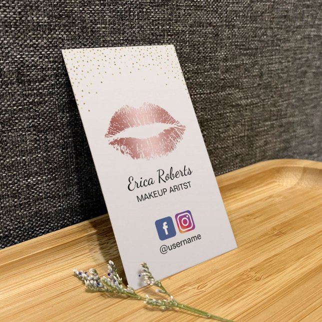 Makeup Artist Ro Guld Läppar Salon Social Media Visitkort (Skapare uppladdad)