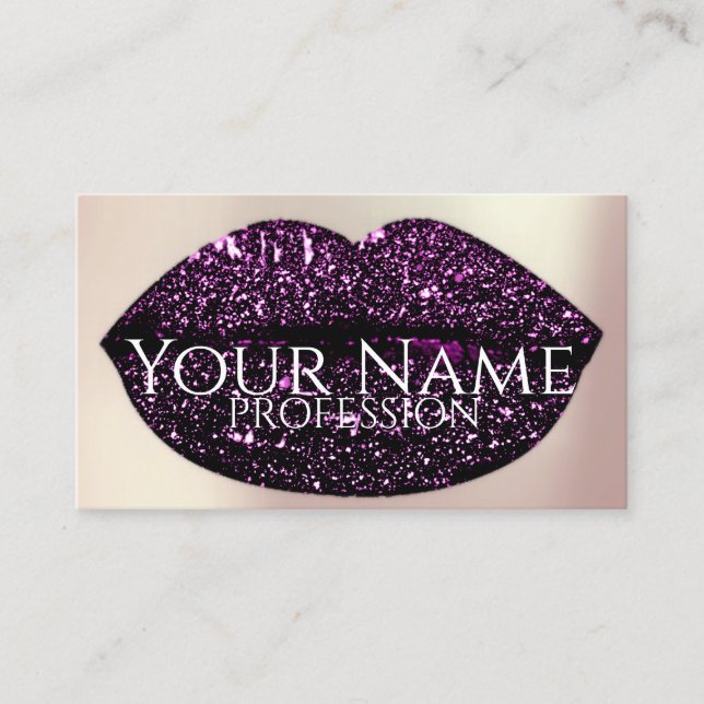 Makeup Artist Ro Kiss Läppar Violet Glam Glitter Visitkort (Framsida)