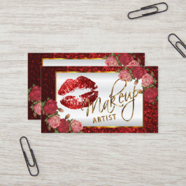 Makeup Artist - Röd ros Glitter Lip Design Visitkort