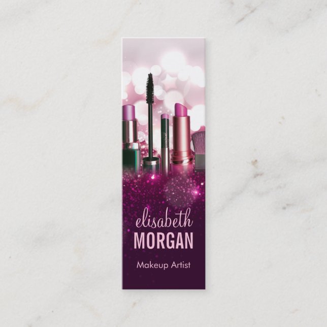Makeup Artist - Rosa Beauty Glitter Tiny Compact Mini Visitkort (Framsida)