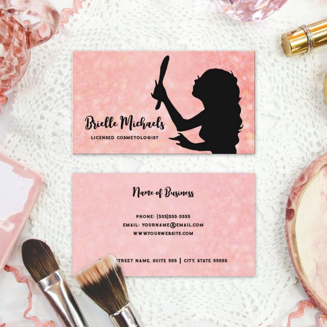 Makeup Artist Rosa Girly Girl Cosmetolog Visitkort (Makeup Artist Pink Girly Girl Cosmetologist Business Cards)