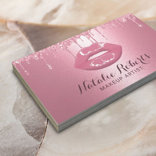 Makeup Artist Rosa Glitter Drives Chic Läppar Sal Visitkort