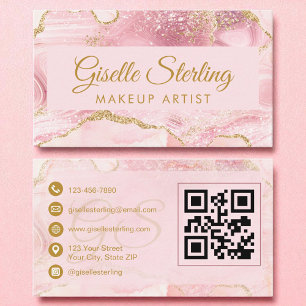 Makeup Artist Rosa Guld Agate QR-kod Visitkort