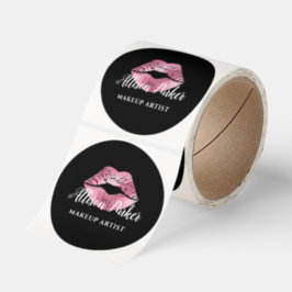 Makeup Artist Rosa Kiss Läppar Business Runt Klistermärke