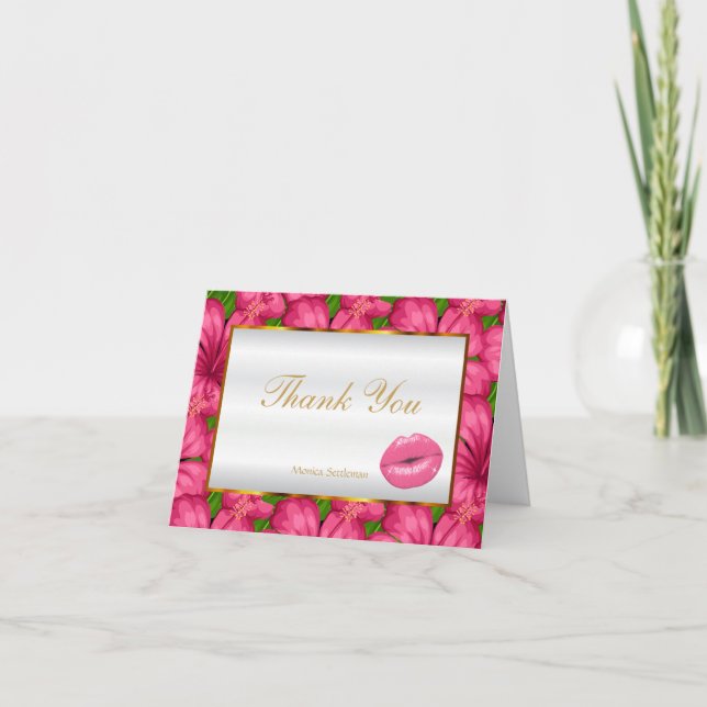 Makeup Artist Rosa Läppar on Rosa Blommigt Tack Kort (Framsida)