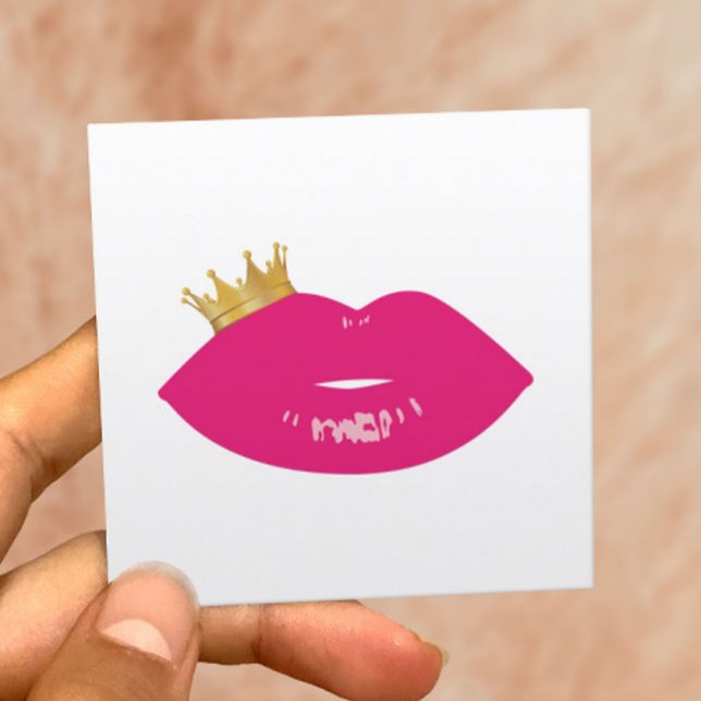 Makeup Artist Rosa Läppar Queen Krona Beauty Salon Fyrkantigt Visitkort (Skapare uppladdad)