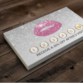 Makeup Artist Rosa Läppar Silver Glitter Lojalty Lojalitetskort