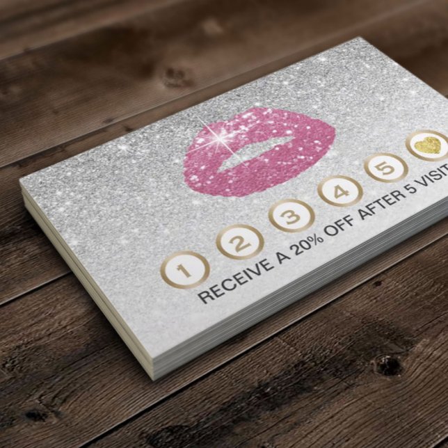 Makeup Artist Rosa Läppar Silver Glitter Lojalty Lojalitetskort (Skapare uppladdad)