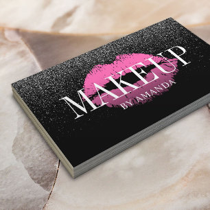 Makeup Artist Rosa Läppar Trendig Black Glitter fe Visitkort