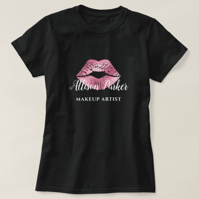 MAKEUP ARTIST Rosa Logotyp Kiss Namn T Shirt (Design framsida)
