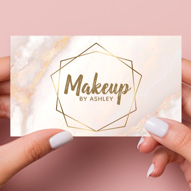 Makeup Artist Rosa Marble Geometric Guld Elegant Visitkort (Skapare uppladdad)