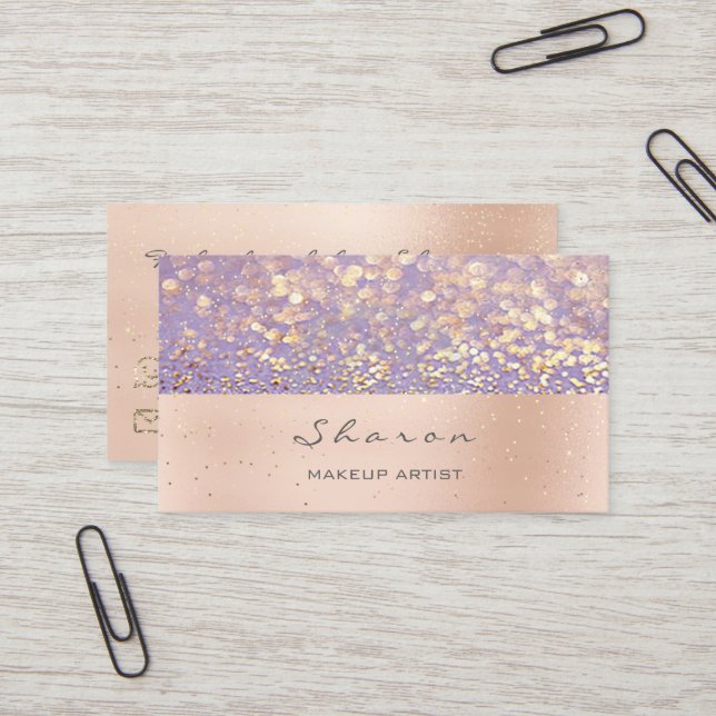 Makeup Artist Rosa ros Guld Glitter Lila Sparkl Visitkort (Fram/Back In Situ)