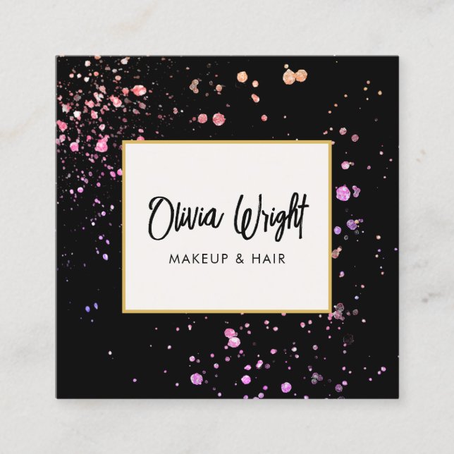 Makeup Artist Rosa Splatters Namnteckning skript Fyrkantigt Visitkort (Framsida)