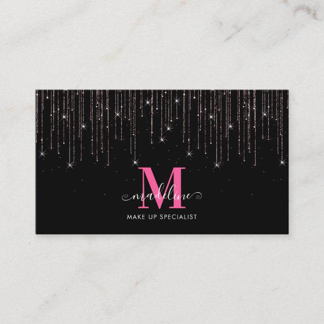 Makeup Artist Rosegold Rosa Drip Glitter Monogram Visitkort (Framsida)