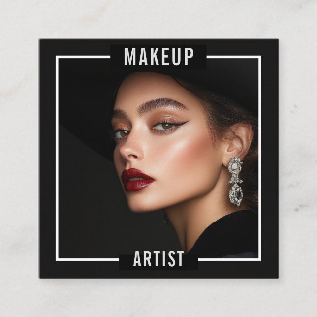 Makeup Artist Salon Elegant Black Luxury Photo  Fyrkantigt Visitkort (Framsida)