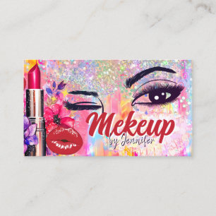 Makeup Artist Salon HoloGraph Glitter Red Läppar Visitkort