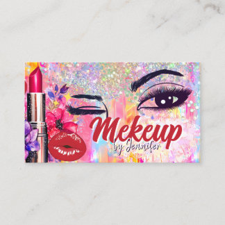 Makeup Artist Salon HoloGraph Glitter Red Läppar Visitkort