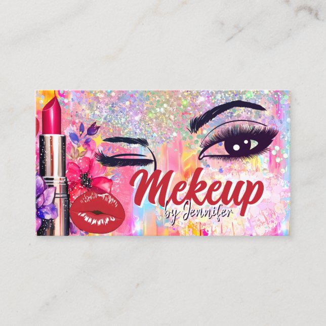 Makeup Artist Salon HoloGraph Glitter Red Läppar Visitkort (Framsida)