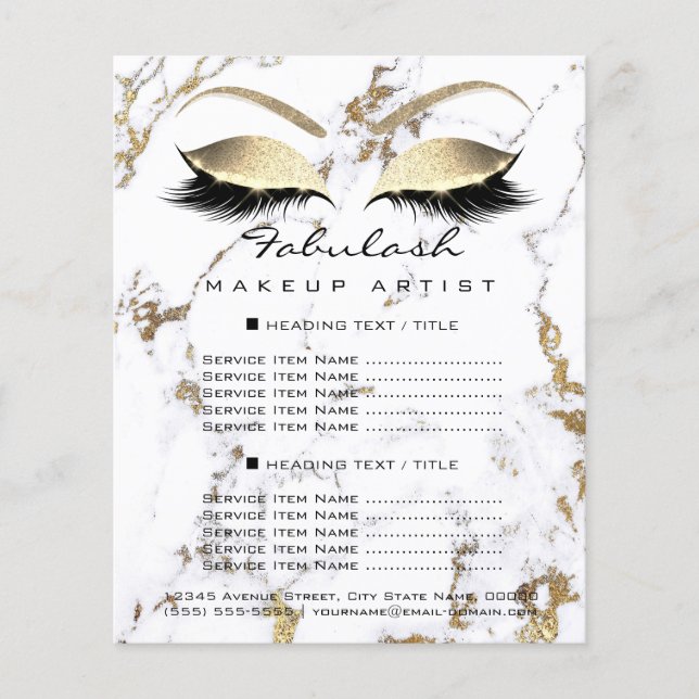 Makeup Artist Salon Marble Öga Glitter Pris Flyer (Framsidan)